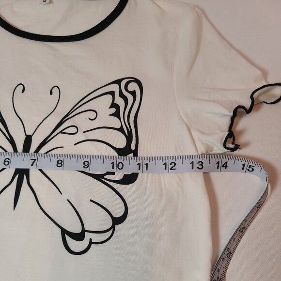 Y2K Ringer Tee with Bold Butterfly Graphic – Size Medium - Picture 9 of 10